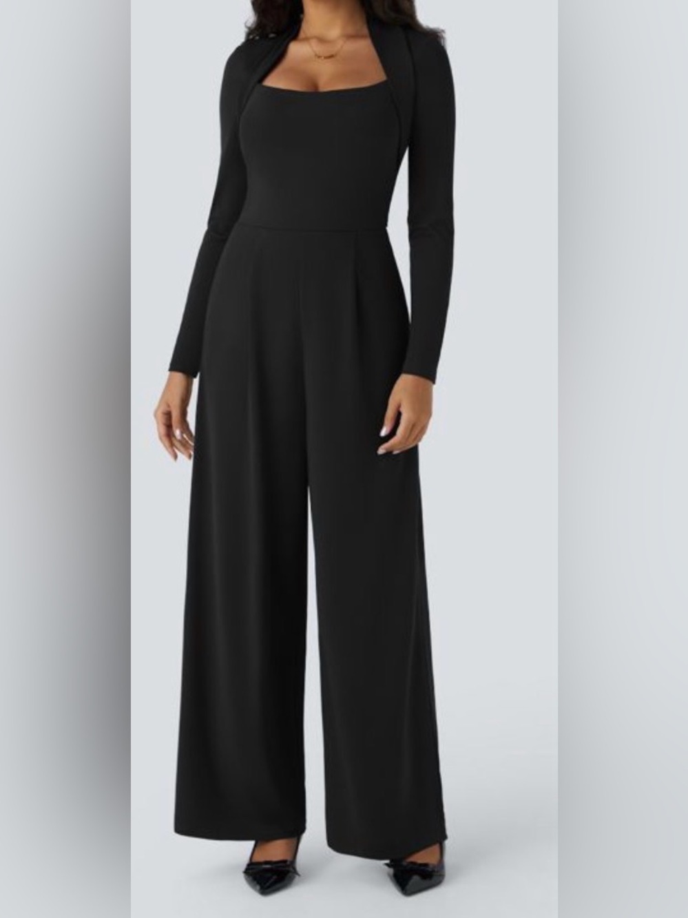 HALARA Black Long-Sleeve Wide-Leg Jumpsuit - Picture 4 of 4